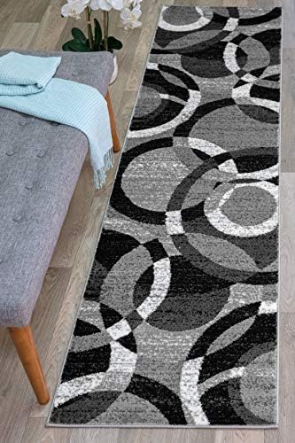 Contemporary Modern Circles Gray Area Rug Abstract 2 X 72" Runner