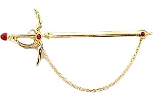 Knighthood Golden Sword With Wings And Red Stones Hanging Tassel Chain Collar Pin Brooch, Suit Stud, Shirt Studs, Lapel Pin Accessories for Men Women