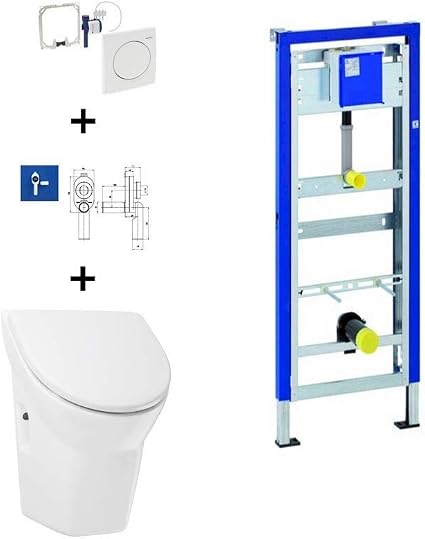 Produktbild von Urinal Komplettset – Vorwandelement, Keramikurinal Mit Deckel, Spülplatte, Siphon & Silikon – Einfache Montage