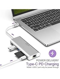 Ultimate   Adaptador USB C 6 en 1 para puerto de carga tipo C Thunderbolt 3 a 4K UHD HDMI convertidor con 2 USB 3.0, lector de tarjetas Micro SD TF