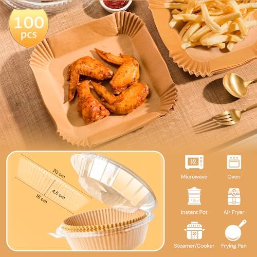 , papel para fritadeira de ar, fritadeira de ar, 100 unidades, 16-20 cm, sem BPA, descartável, para forno, acessórios para fritadeira sem óleo de 5 a 8 litros (16-20 cm, redonda)