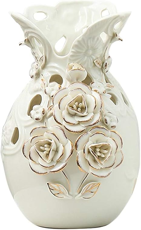 Amazon ヨーロッパ花瓶装飾リビングルーム白装飾花瓶陶器現代ミニマリストローズ花瓶結婚新築祝いギフト 置物 オブジェ オンライン通販