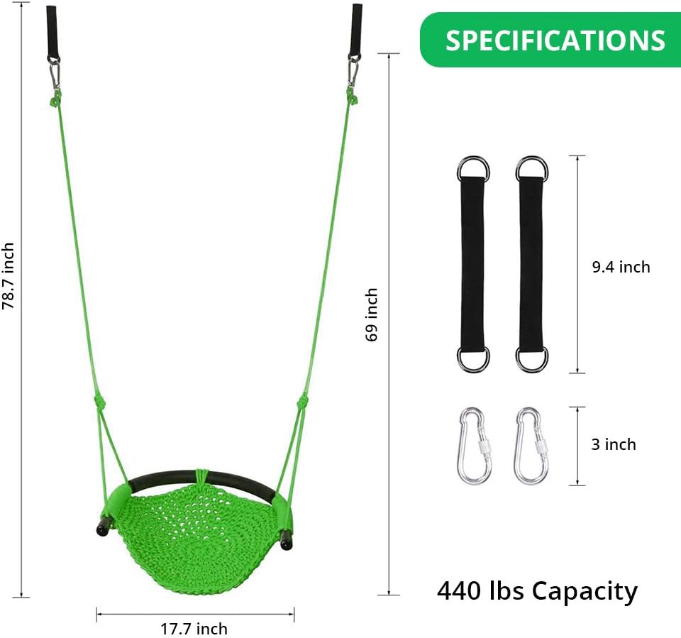 Beletops Kids Swing, Swing Seat for Kids Children Swing Set w/ Adjustable Rope Child Swing Hand-Knitting Rope Swing Chair for Indoor, Outdoor, Tree, Backyard, Room, Porch, Playground (Green): Kitchen & Dining