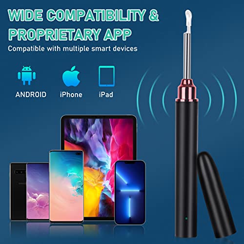 Ear Wax Removal Tool,Ear Cleaner Camera with 10 Pcs Ear Set,1080P HD Smart Rechargable,Ear Otoscope with 6 LED Lights Ear Cleaning Kit,Compatible with iPhone, Andriod Phones and Tablets(Black)