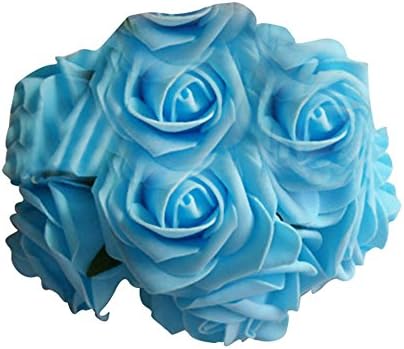 LBZEZR 10Pcs Emulational Artificial Rose Flower Head Wedding Bridal Bouquet Home Decor Light Blue