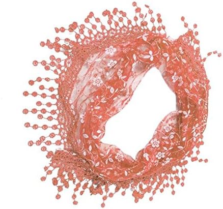 Datework Lace Tassel Sheer Burntout Floral Print Triangle Mantilla Scarf (Watermelon Red)