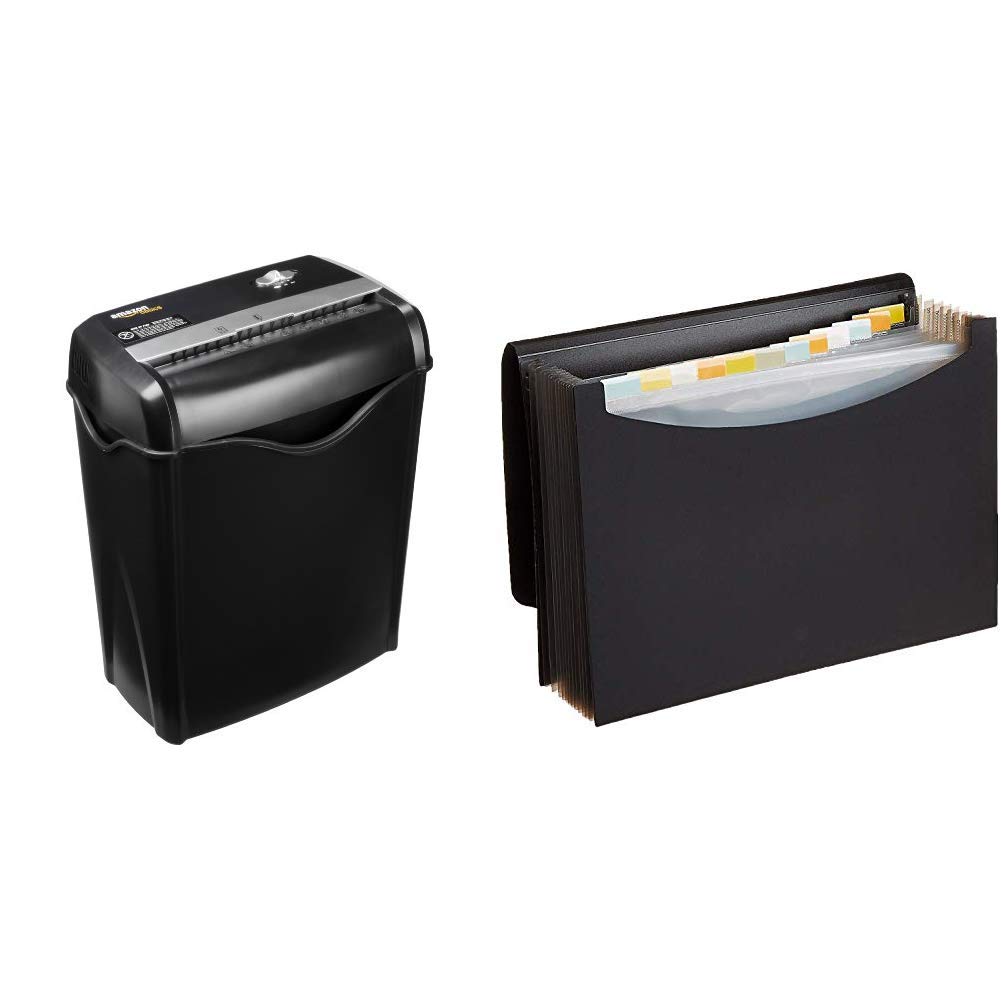 Amazon Basics 5-6 Sheet Cross Cut Paper and Credit Card Shredder & Expanding File, A4 Size - Black