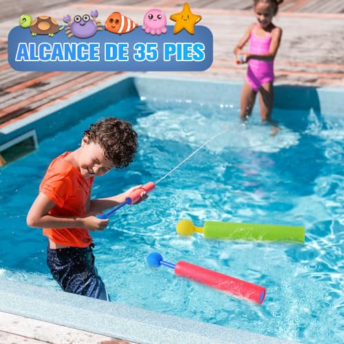 UOUOU Pistolas de Agua，Pistolas de Agua Juguete de Espuma，Paquete de 12 Juguetes al Aire Libre para Piscina, Patio, césped, Playa