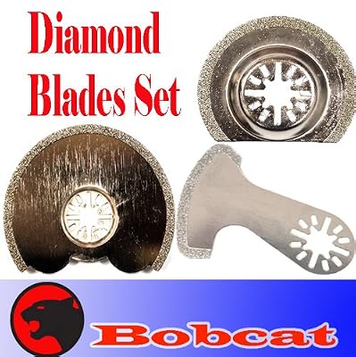 Bobcat TM Set of 3 Diamond Semi Round / V-cut Grout Tile Cut Oscillating Multi Tool Saw Blades for Fein Multimaster Bosch Multi-x Craftsman Nextec Dremel Multi-max Ridgid Dremel Chicago