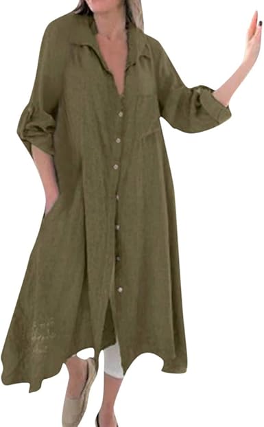 Manadlian Robe Casual Chic Robe Longue Coton Lin Robe Vintage Manches Courtes Femmes Plage Robe Longue Femme Soiree Ete 2020 Maxi Long Evening Shirt Robes T Shirt Amazon Fr Vetements Et Accessoires