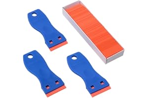 SRXAMZUS Plastic Razor Blades Scraper, 3PCS Plastic Scraper 100PCS Blades, Putty Knife Scratch-proof, Car Glass Windows Tile Desktop Cleaning Tool, for Glue Labels Stickers Decals (Plastic)