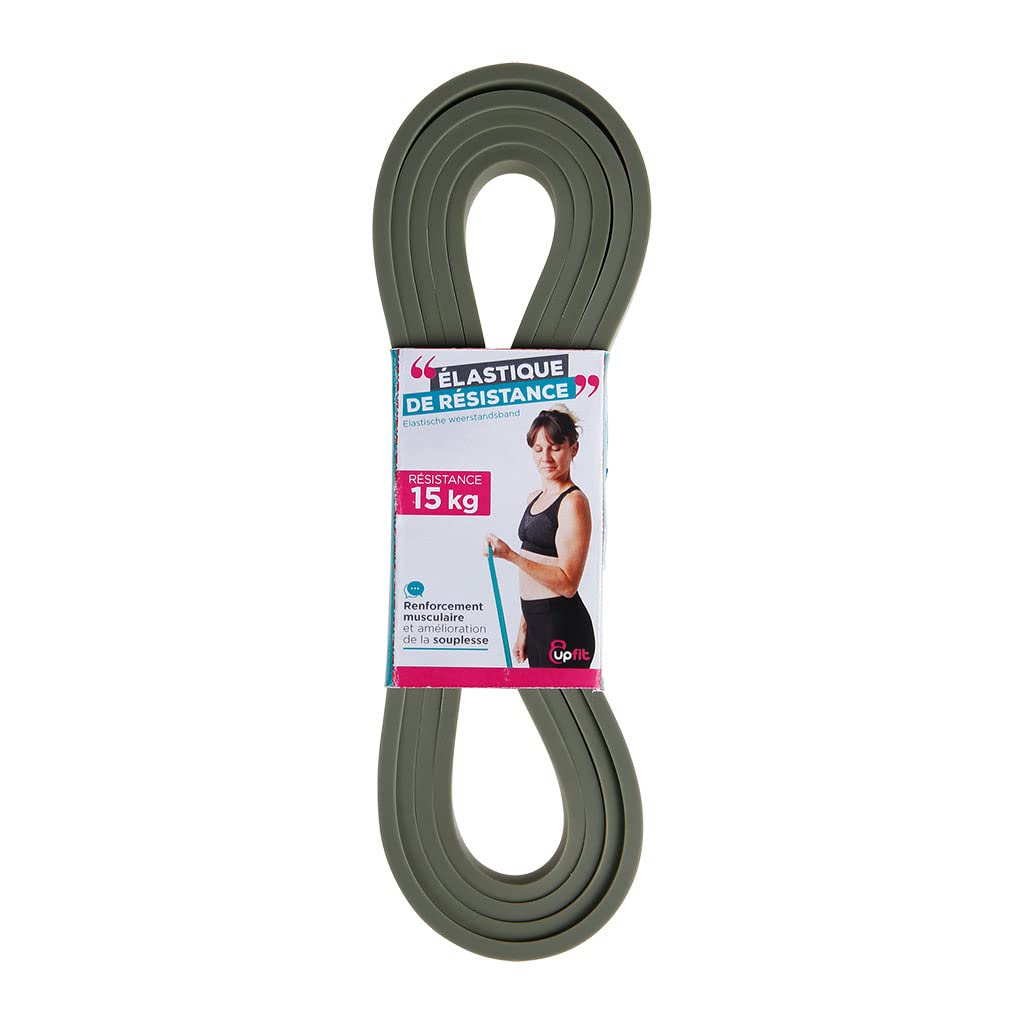 UPFIT - Resistance elastic band, strength training: 15 kg. Designed for bodybuilding, cross-training or physical preparation sessions. Length: 208 cm, Width: 1.2 cm, Grey, NC
