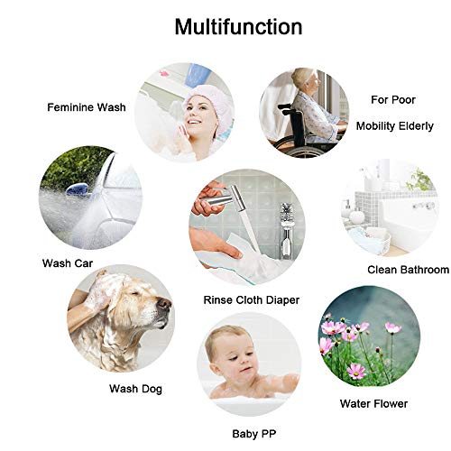 Hltd Hand Held Bidet Toilet Sprayer Kit Stainless Steel Cloth Diaper Sprayer Shattaf Bathroom Handheld Shower Nozzle Head Set with 49-inch Hose and Bracket Holder