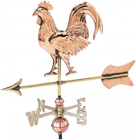 East Coast Weathervanes and Cupolas Garden 3D Rooster Weathervane Polished Copper (Copper, W/ Roof Mount)