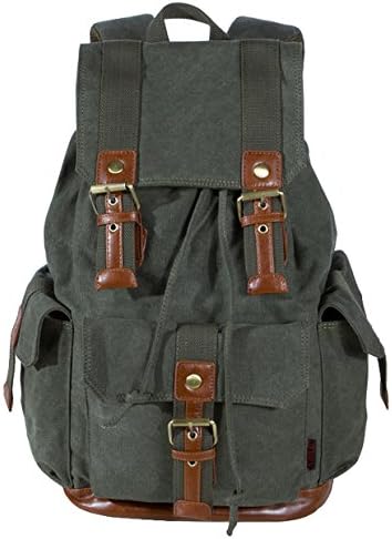 SAIERLONG Women's And Men's Backpack School Bag Travel Bag ArmyGreen Canvas