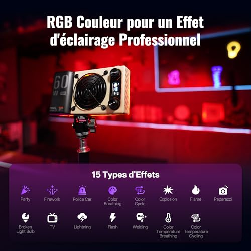 ZHIYUN Fiveray M60 Ultra 60W RGB Video Light [Official] LED Light for Camera, Cold Shoe, LED Video Lighting, APP Control, 4500mAh Battery, 2500K~10000K, 430g, Portable Streaming Lamp for YT TK