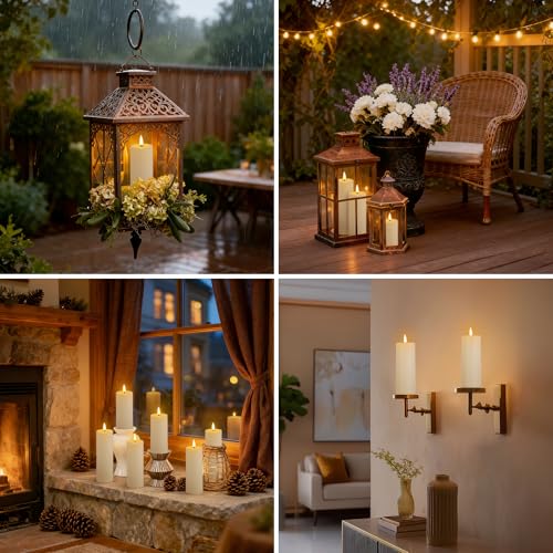 Kimjo Flameless LED Candles for Outdoor Waterproof - Ivory White Plastic LED Candles with Timer Remote Control - Set of 6 Flickering Flame Candles (13cm, 15cm, 18cm*2)