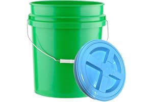 House Naturals 5 Gallon Food Grade Plastic Bucket with Air Tight Screw on Lid Made in USA Container (Green Bucket with Aqua Lid)