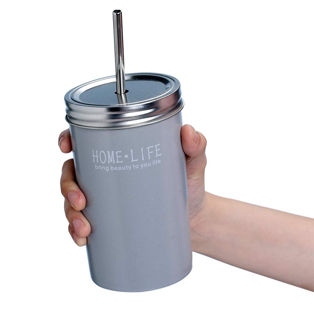 Ceramic Coffee Tea Tumbler Travel Cup Mug Water Bottle with Staw Lid Insulate 14 oz Home Office(Grey)