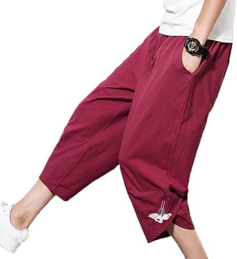 Amazon Co Jp ワイドパンツ 無地 クロップドパンツ メンズ 夏 袴パンツ M 5xl カジュアル 刺繍 大きいサイズ アラジンパンツ クロップドパンツ 薄手 サルエル スポーツ お洒落 涼感 グレー ブラック ワインレッド ホーム キッチン