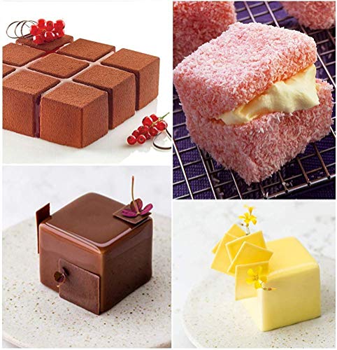 3D Square Silicone Mold, Mousse Cake Baking Molds, Dessert Molds for Soap bar Candle, Jelly, Brownie, Cheesecake, Chocolate Truffle Pudding and Ice Cream Bombe, 8-Cavity (11.6 x 6.7 x 2.0 Inch)