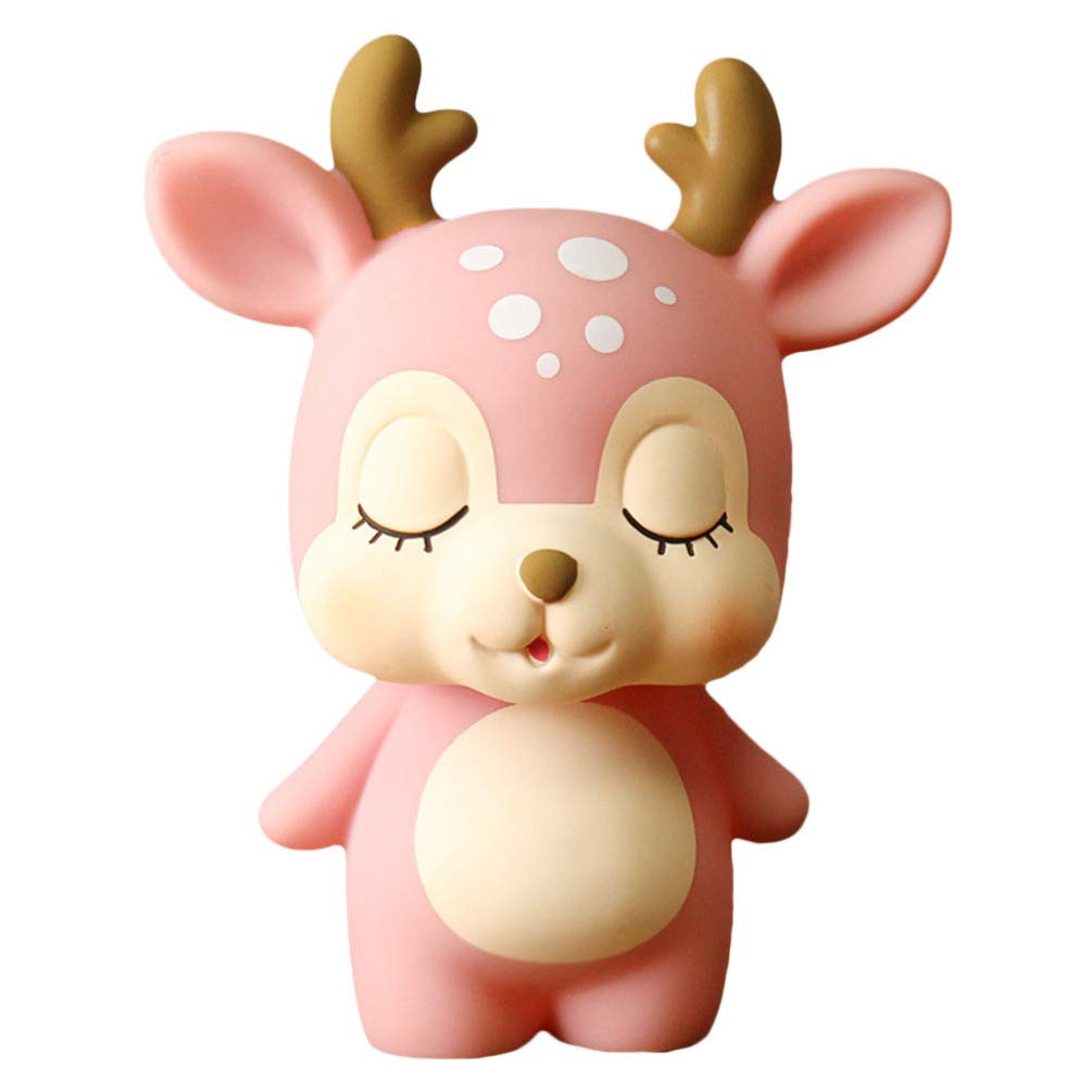 NUOBESTY Deer Piggy Bank Cartoon Animal Pot Box Cartoon Animal Model Decor Children Toddlers (Pink)