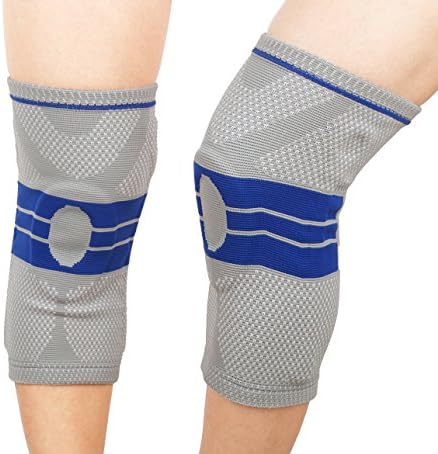 AUGYMER Knee Compression Brace Support for Running, Silicone Protect Recovery Knee Sleeve Jogging Sports Joint Pain Relief Arthritis and Injury Recovery -1 Pair (M)