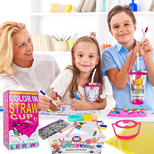 MACTING Tumbler Cups, Create & Designs Your Own Tumbler for Girls with Tumbler Stickers and Color, BPA Free Kids Tumbler with Lid & Straw Fun Tumbler Craft Kits and DIY Art for Children