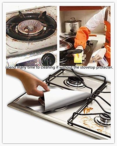 Gas Range Protectors, BeeSpring Gas Stove Protective Reusable Non-Stick Cushion Stovetop Burner Protector Liner Stovetop Burner Protectors- 6 Pcs Silvery Colo