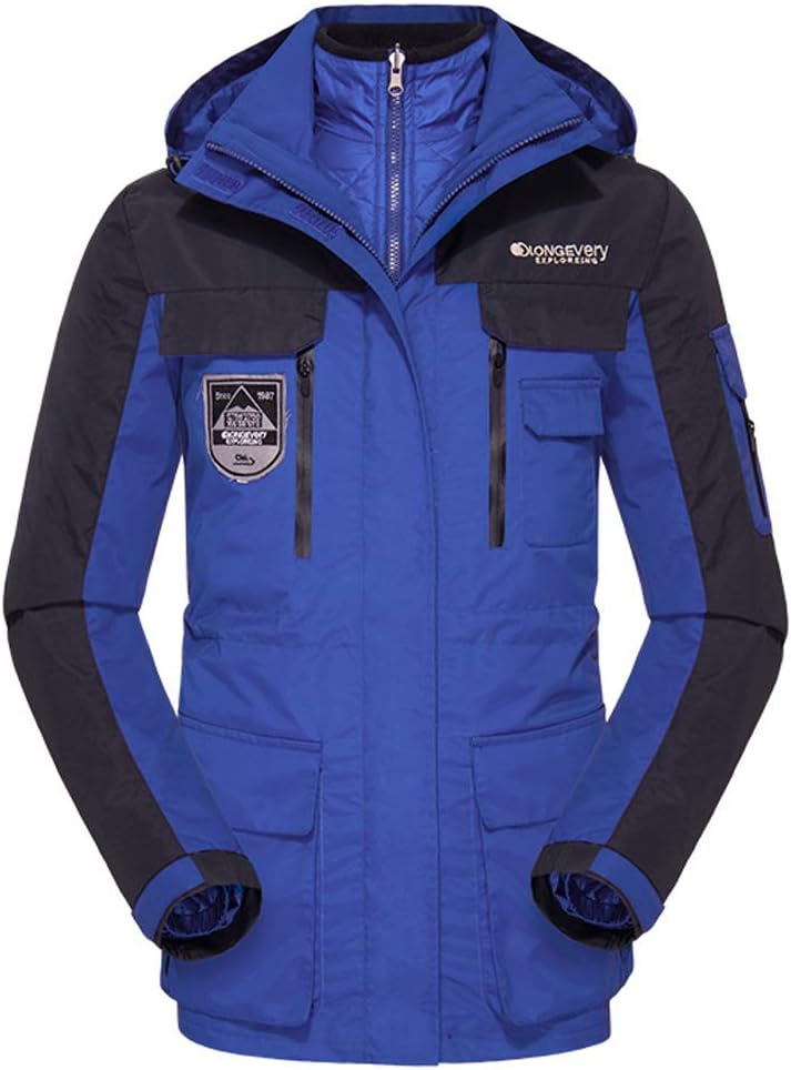 Volwassan Womens 3 in 1 Waterproof Jacket Unisex Winter Fleece Ski Jacket with Removable Hood Ladies Raincoat Climbing Camping