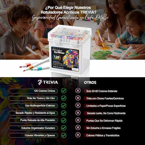 ® Marcadores acrílicos PACK 120 | Marcadores de letras | Ofícios | Marcadores acrílicos | 120 Cores | Marcadores Profissionais | Eficiência para a maioria das superfícies | Crianças e Adultos