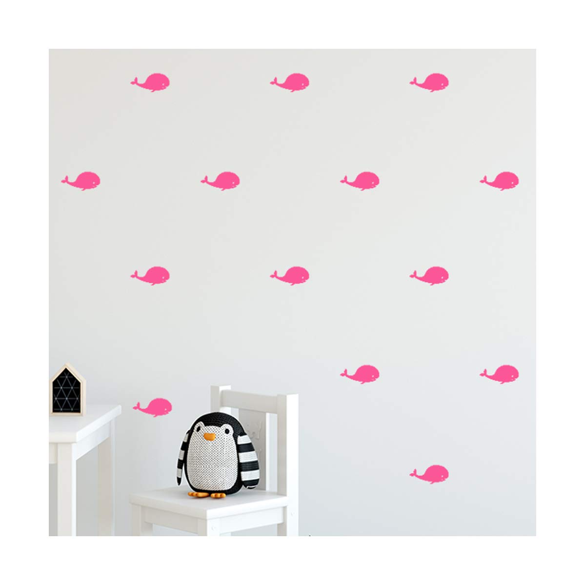 StickerDeen | Mini Whale Fish Marine Animal Pattern Style Shape Decoration Removable Window, Furniture, Nursery Wall Art Vinyl Decal Stickers Gift | (Pack 48) (Baby Pink)
