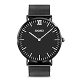 Mens Watches, Roman Numerals Analog Wristwatch Luxury Watch Bands Waterproof Wristwatch Stainless Steel Dress Quartz Fashion Casual Business 30M/98FT Water Resistant (Black)