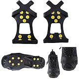 Isafish 10 Steel Studs Ice Cleats Ice & Snow Grips Over Shoe/Boot Traction Cleat Rubber Spikes Anti Easy Slip On XL