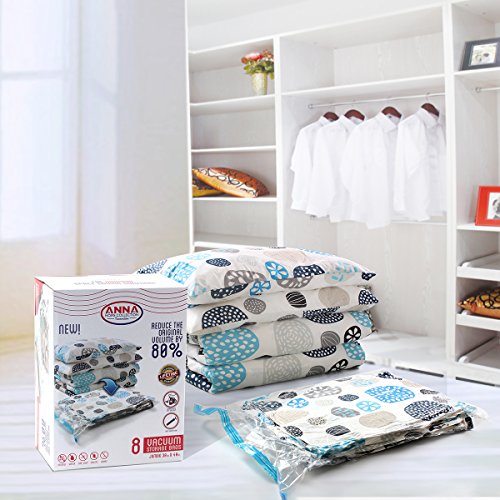 Anna Home Premium Jumbo Vacuum Storage Bags 8 Pack (Lifetime Replacement Guarantee) (Works With Any Vacuum Cleaner + FREE Hand-Pump for Travel!) 80% More Compression Than Other Brands!