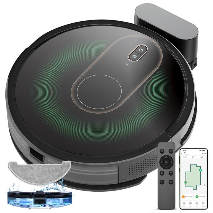 Photo 1 of Vexilar T8 Robot Vacuum and Mop Combo,2 in 1 Mopping Robot with Gyro Navigation,Max 120Mins,App/Voice/Remote,Self-Charging Robotic Vacuum Cleaner,Good for Hard Floor, Low-Pile Carpet (Large)
