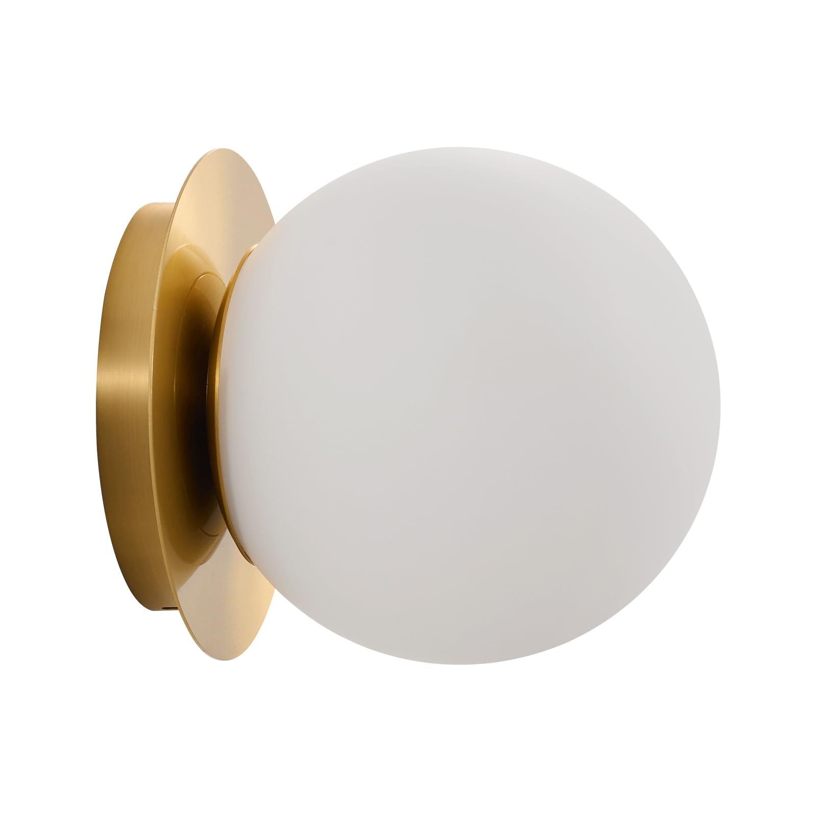 Photo 1 of Modern Glass Globe Wall Sconce: Gold Spherical Sconces Light - Small Brass Vanity Single Ball Lights Fixture - Contemporary Milk Glass Wall Mounted Lamp for Bedroom Bathroom Hallway Bulb Not Included