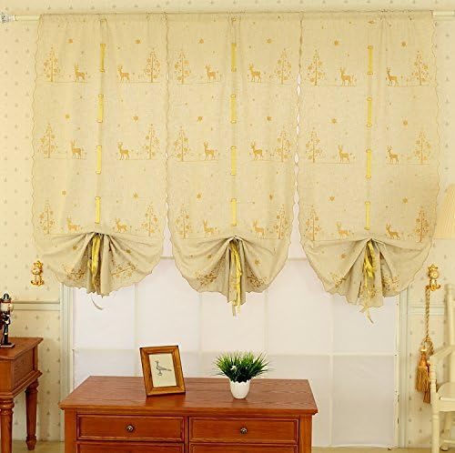 Norson Cartoon Small Elk Drawstring Lift Coffee Curtain,roman Shades,pastoral Style Shade Cafe Valances（gold Elk） (Size：(25"69")63175cm)