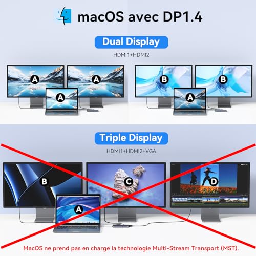 USB C Docking Station Dual Monitor, 14 in 1 USB C Dock to Dual HDMI and VGA, Ethernet RJ45, 100W PD, USB 3.1/3.0/2.0, SD/microSD and Audio, USB C Hub for MacBook HP Lenovo Dell
