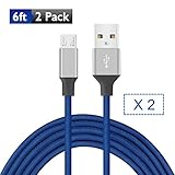 Micro USB Cable, Rywell Denim Braided (2 pack)High Speed 6ft Flat Micro USB 2.0 Sync and Charge Data Cable for Samsung Galaxy S7 S7 Edge Nexus LG HTC Android Smart Phones and More (Blue)