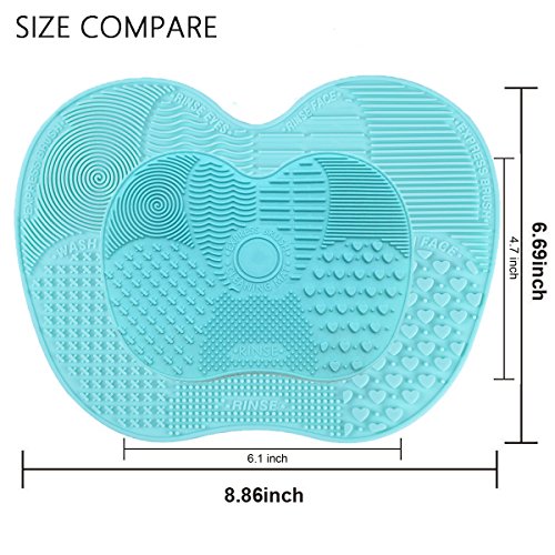 LYNN Silicone Makeup Brush Cleaning Mat, Makeup Brush Cleaner,Makeup Brush Cleaner Pad,Cosmetic Brush Cleaning Mat Portable Washing Tool Scrubber with Suction Cup(Mint Green) (Mint Green-Big Size)