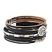 Jenia Black Geniune Leather Cuff Bracelet - Snowflake Alloy Beads and Crystal Bangle Handmade Jewelry for Ladies, Wife Gift - with Magnetic Buckle and Gift Box By