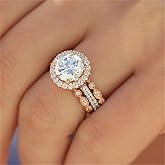 18k Rose Gold 3 Piece Ring Set Cubic Zirconia Bride Promise Rings Set CZ Eternity Engagement Wedding Band Ring Sets for Women (US Code 9)