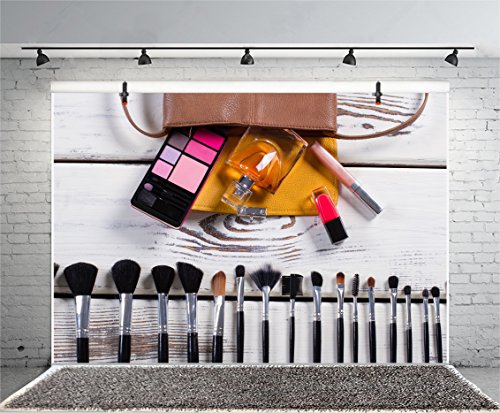 Leyiyi 5x3ft Photography Backdrop Make-up Vlogger Backdrop Make Up Brushes Lady Bag Lipgloss Eyeshadow Perfume Wooden Table Bridal Shower Birthday Blogger Stars Photo Portrait Vinyl Studio Video Prop