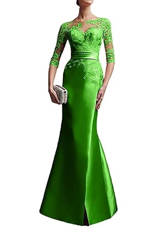 Charmant Damen Glamour Rosa Satin Spitze Langarm Abendkleider Ballkleider Partykleider Meerjungfrau Lang