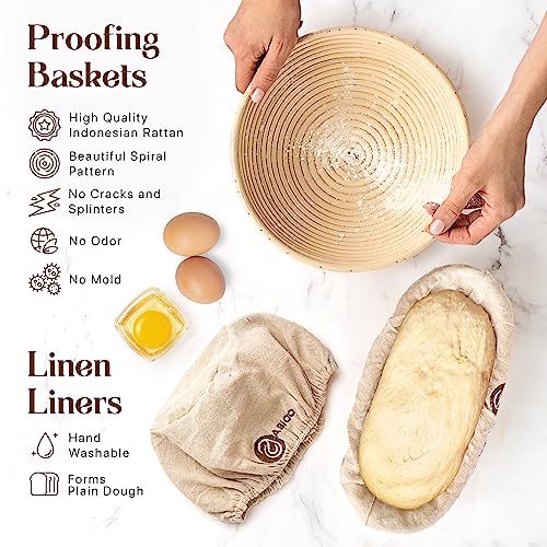 Sourdough Starter Kit with 10" Round & 11" Oval Banneton Proofing Basket and 34oz Starter Jar - Beginner-Friendly Sourdough Bread Baking Supplies and Baking Gifts for Women, Men, and Bread Bakers