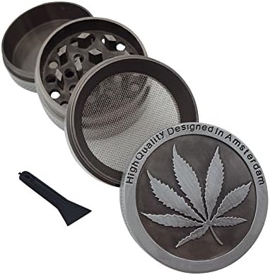 Tobacco Grinder, 1.6" (40mm) 4 Pieces Metal Zinc Alloy Tobacco Spice Herb Grinder with Pollen Filter and Catch Chamber (Gray)