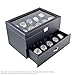 Caddy Bay Collection Black Carbon Fiber Pattern Watch Box Display Storage Case with Glass Top, Blue Stitching Perforated Soft Pillows Holds 20 Watches - Blue Stitching