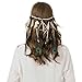 AWAYTR Peacock Feather Hippie Headband Accessories Bohemia Tribal Indian Hippie Headpiece Braided Beads Headwear Festival Hair Decoration (beige-1)