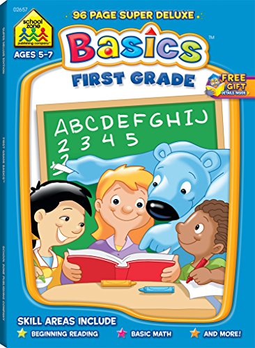 School Zone First Grade Basics Workbook: 96 Pages, Kindergarten, 1st Grade, Phonics, Vowels, Beginning Reading, Math, Telling Time, Money, Ages 5-7